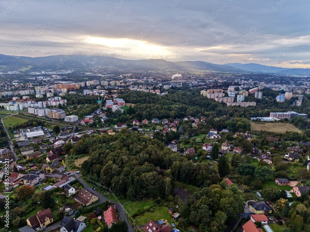 Obraz premium City Expansion With Developable Zones, Aerial View Of Expanding Urban Landscapes And Infrastructures