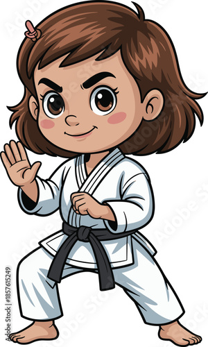 martial arts, child, girl, karate, taekwondo, judo, black belt, uniform, gi, stance, defense, discipline, strength, confidence, sport, training, illustration, vector, design, icon