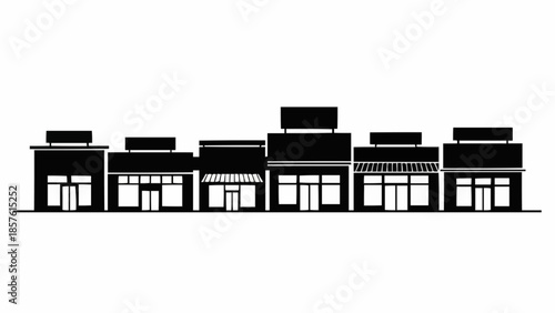 Silhouette of a row of shops or stores in a strip mall.
