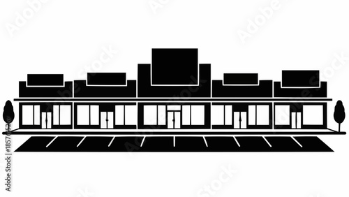 Silhouette of a Commercial Building with Parking Spaces.