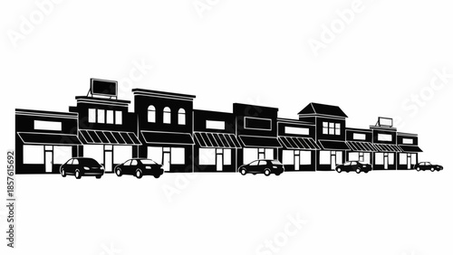 Silhouette of a Main Street with Cars Parked in Front.