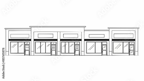 Commercial Building Facade - Architectural Sketch of Retail Strip Mall.