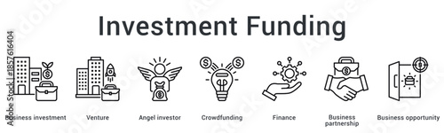 Investment funding banner web icon connects venture capital angel investor and crowdfunding for business partnership opportunities.