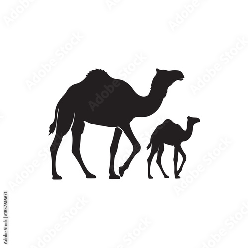 Camel with baby silhouette icon vector flat design
