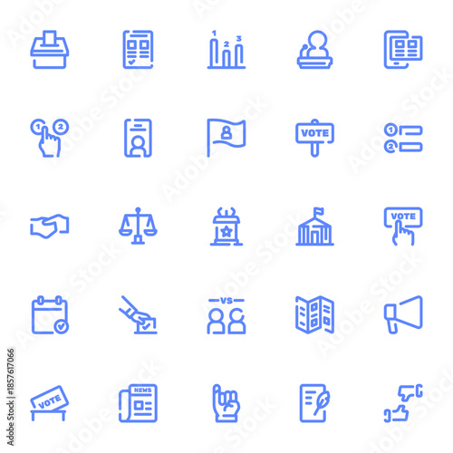 Set of blue line Vector icons for voting and elections