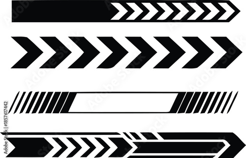 Foto Four black and white abstract with chevron patterns and rectangular shapes sugge