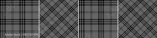 Gray design with black white lines tartan plaid texture for textile, fabrics, wallpaper, wrapping paper, table cloth, garments and backdrop. Scottish vector background.