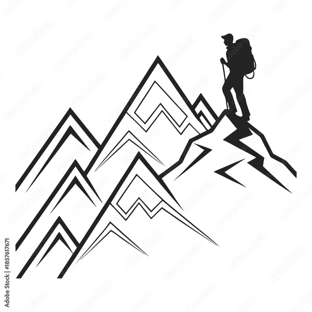 Fototapeta premium Hiker ascending mountain range