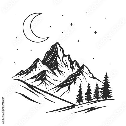 Mountain landscape under moonlight