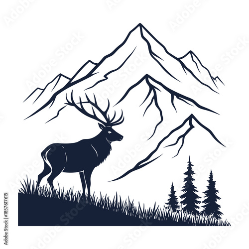 Stag in mountainous landscape