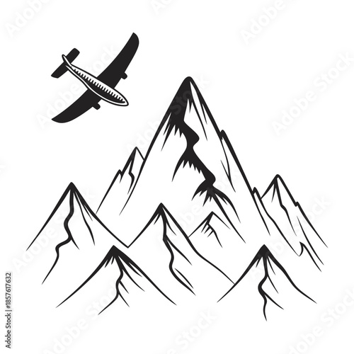 Airplane flying over mountain range