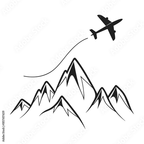 Airplane flying over mountains