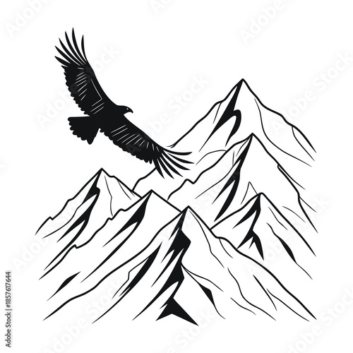 Eagle soaring over mountain range