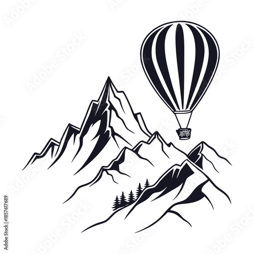 Hot air balloon over mountain range