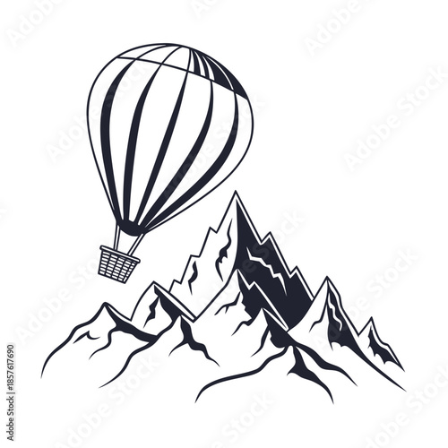 Hot air balloon over mountains