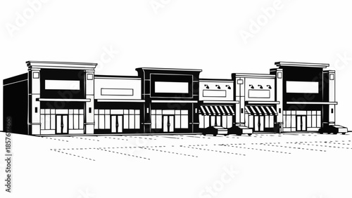 Row of Commercial Buildings with Varied Architectural Styles.