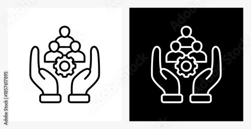 Team Management BPM icon sheet in black and white, line style.