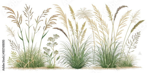 Variety of wild grasses and plants in natural setting