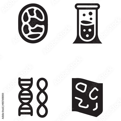Professional Healthcare Diagnostics, DNA Helix and Chemistry Equipment Icons