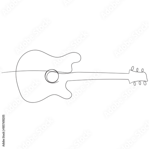One line drawing of a musical stringed guitar instrument isolated on white background Vector guitar continuous One line sketch drawing concept of music illustration and minimalistic.
