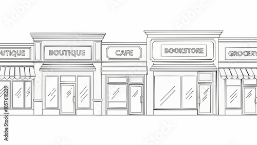 Line Art of a Row of Shops and Stores.