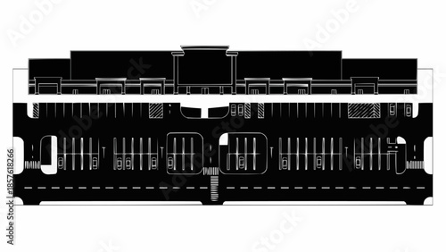 Overhead View of a Building with Parking Lot.