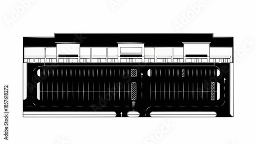 Overhead View of a Parking Lot with Building Facade.