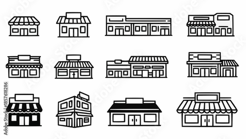 Collection of Storefront Icons in Outline Style.