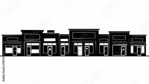 Silhouette of a Commercial Strip Mall with Multiple Storefronts.