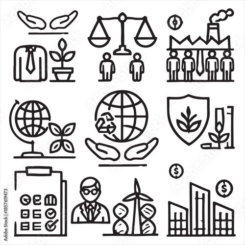 ESG, Environmental, Social, and Corporate Governance Line Icons