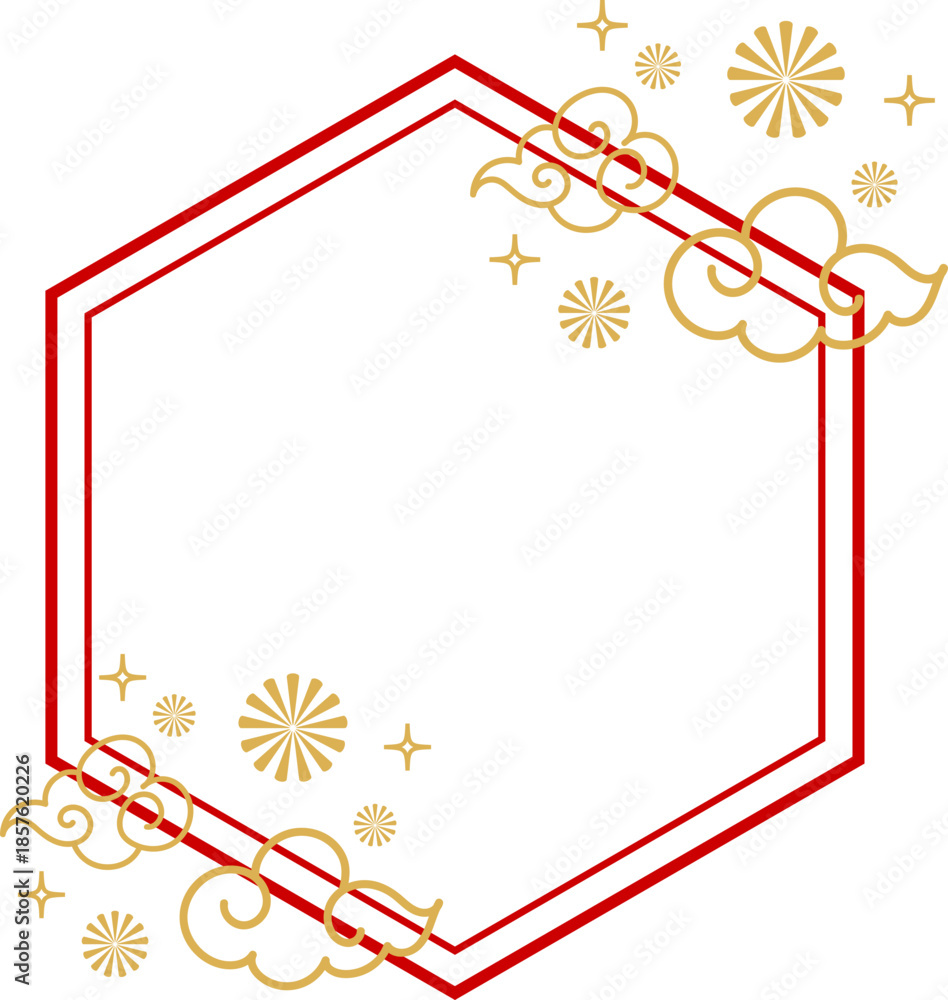 Obraz premium Hexagon Line Frame with Delicate Blossom Motifs for Lunar New Year Header