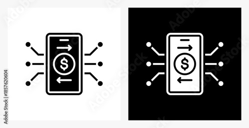 Digital Transaction BPM icon sheet in black and white, filled style.