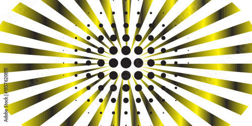 Halftone gradient sun rays pattern. Abstract halftone vector dot background. Monochrome dot pattern. Vector background in comic book style with sun rays and halftone.