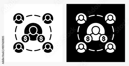 Affiliate Marketing BPM icon sheet in black and white, filled style.