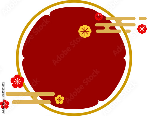 Festive Red Circle Frame with Traditional Cloud Motifs for Lunar Poster Design