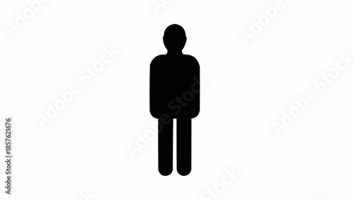 Black Silhouette of a Standing Person on White Background.