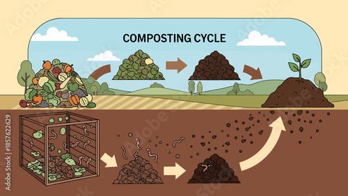 Composting Process Illustrated in Stages.