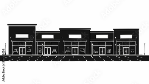 Commercial Building Facade - Retail Strip Mall Architecture Illustration.