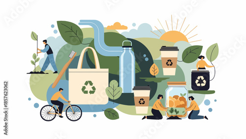 Eco Friendly Products and Recycling Symbols.