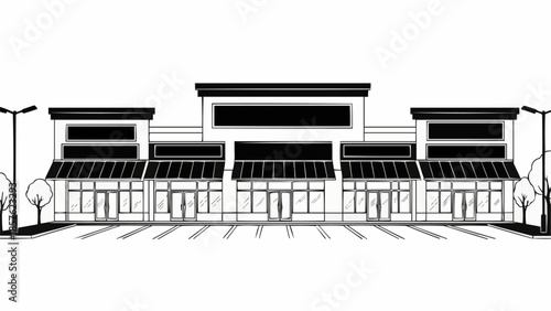 Commercial Building Facade - Retail Strip Mall Architecture.