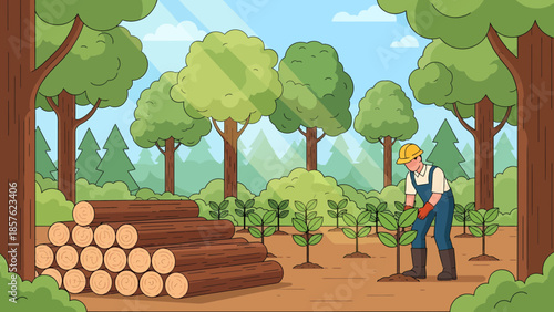 Foresters Planting Trees in Forest Area.