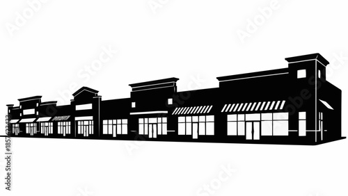 Silhouette of a Commercial Strip Mall with Multiple Storefronts.