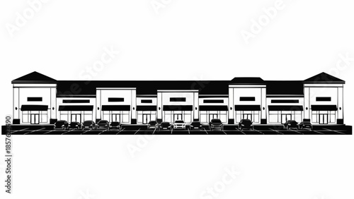 Architectural rendering of a commercial building with multiple units.