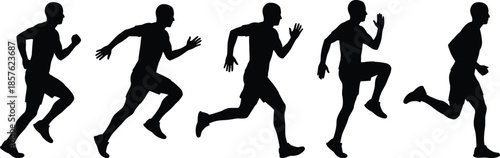 Running man silhouette sequence showing speed, endurance, athletic motion, fitness training, healthy lifestyle, sprint action, dynamic movement, sport concept illustration