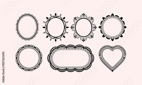 Set of round floral vector frames with vintage design elements