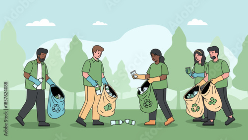 Group of People Cleaning Park Together.