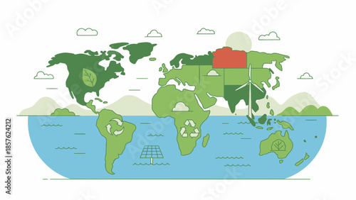 Illustration of World Map in Boat.