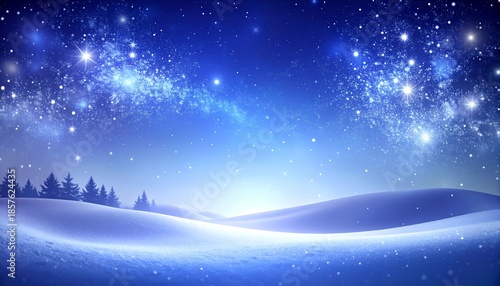 Magical winter night stars landscape with soft snowfall