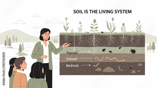 Man Explaining Soil Layers to Children.