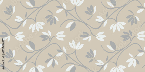 A serene illustration of intertwined vines and leaves on a beige background, viewed from directly above.